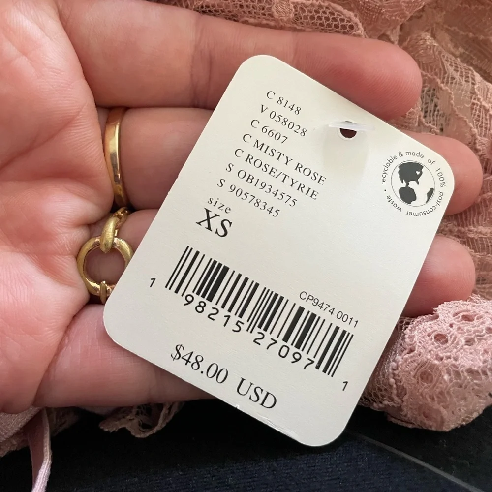 NWT Free People Lacey Essential Cami in Misty Rose Size XS & S w/ Rosette